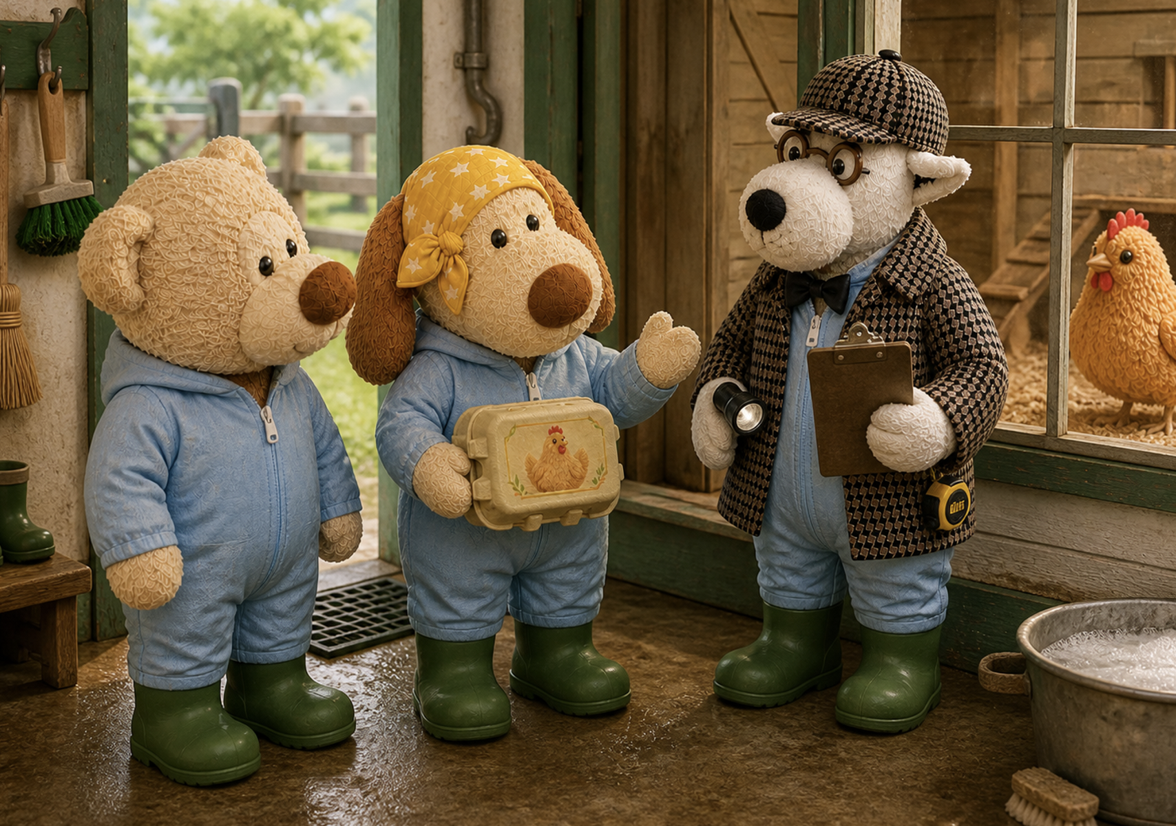 Toby, Tanya and Douglas inspecting the hen house